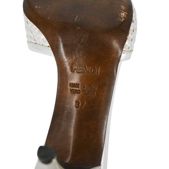 Fendi Silver Metallic Woven Leather Mules Size 37 - Picture 16 of 16